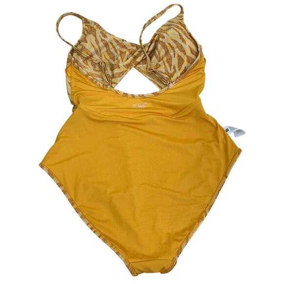 aerie Sz M Twist Front Cut Out One Piece Full Coverage Swimsuit Orange Yellow - Picture 13 of 16